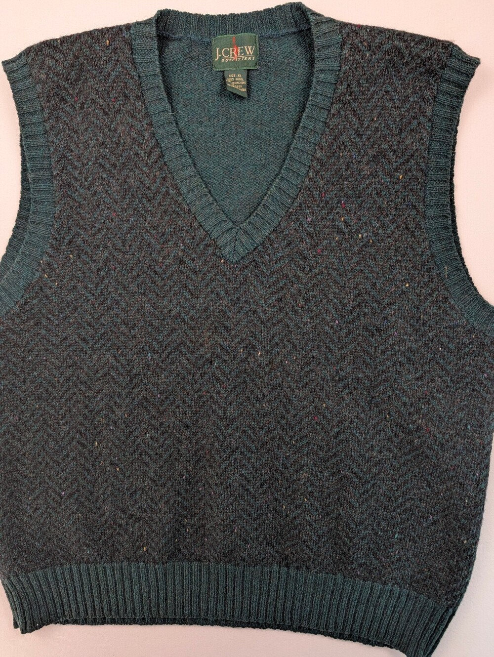 Vintage 90s J.Crew Outfitters Wool Herringbone Confetti Fleck Sweater Vest XL